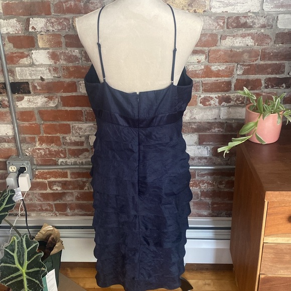 Adrianna Papell Navy Blue Ruffle Spaghetti Strap Cocktail Dress Size 14 - Picture 7 of 7